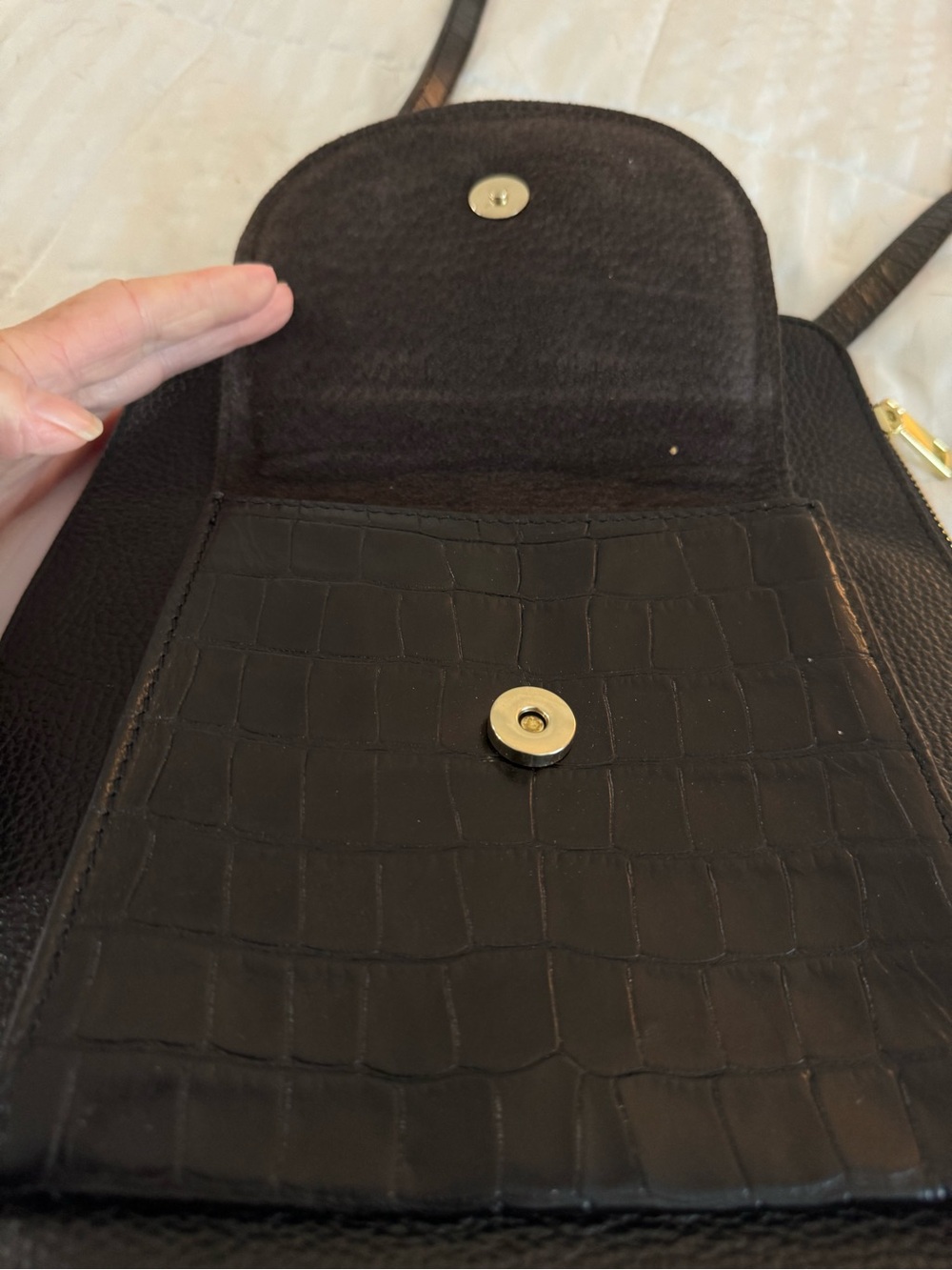 Classic Black Women’s Leather Crossbody Backpack - Picture 3 of 5
